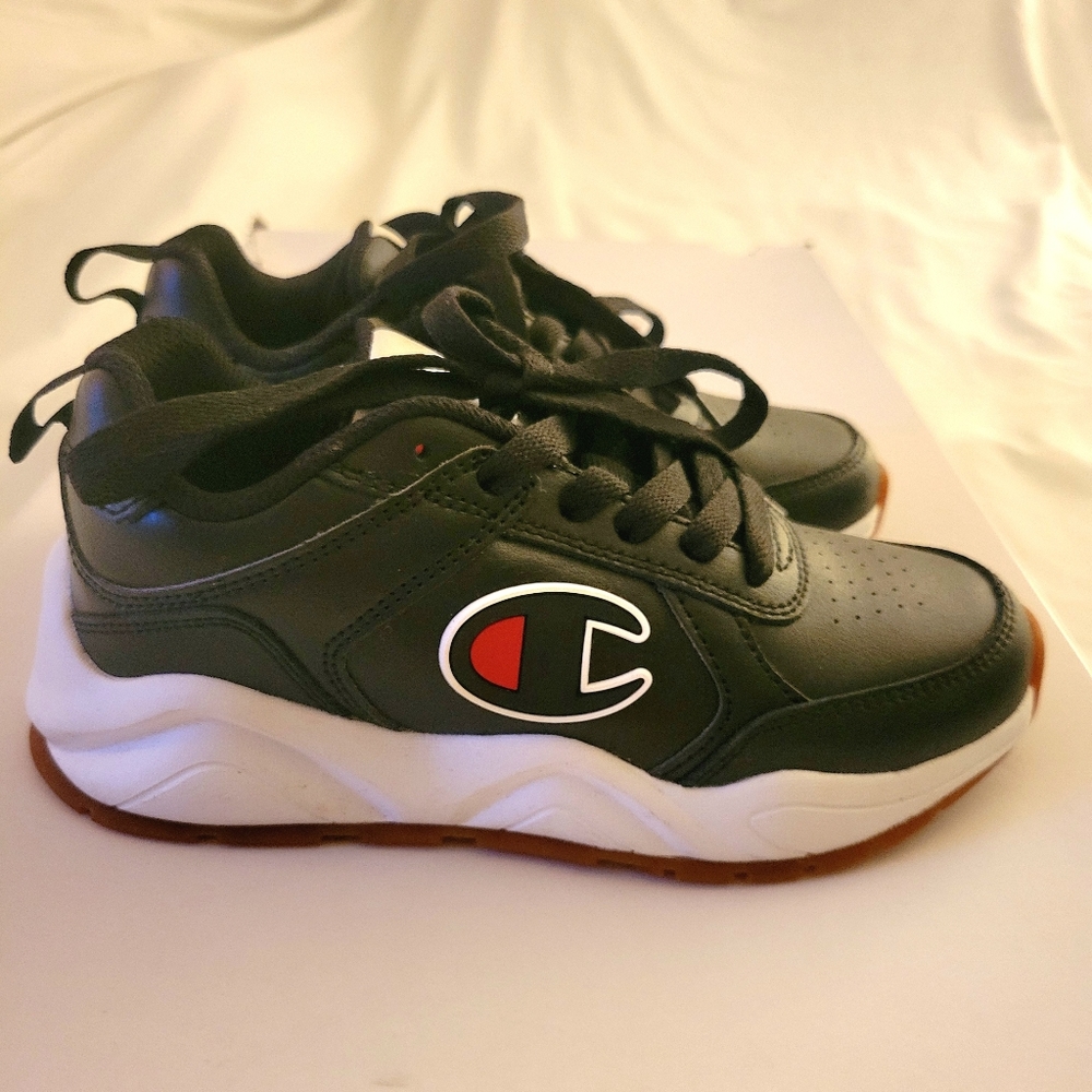 NWOT Boys Black Leather Champion Sneakers, size 1